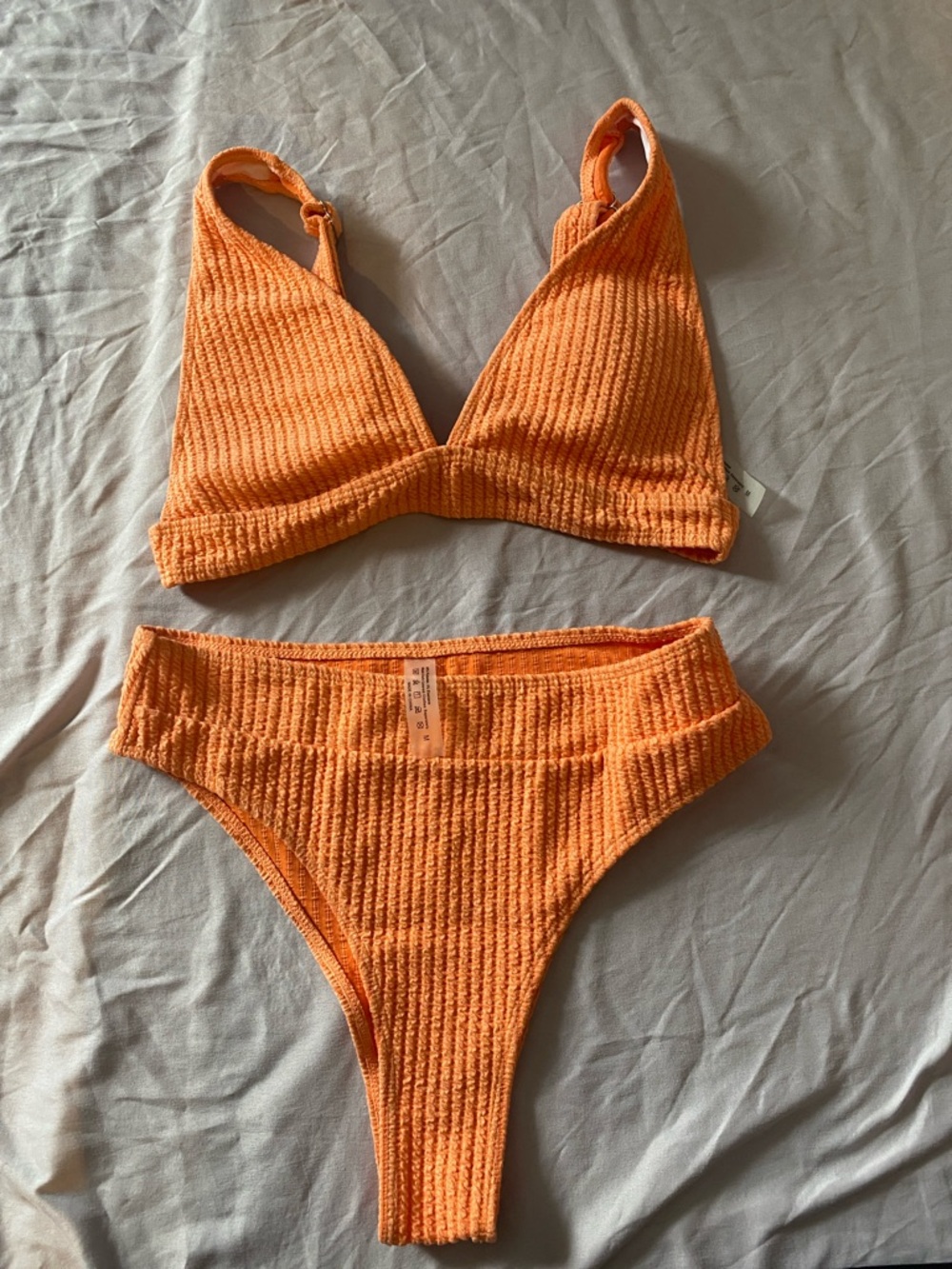 SHEIN Orange Ribbed Triangle Bikini Set